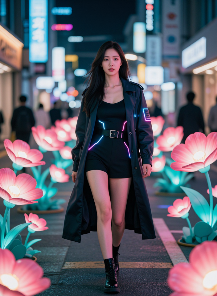 작품 제목: 네온 플라워 스트릿