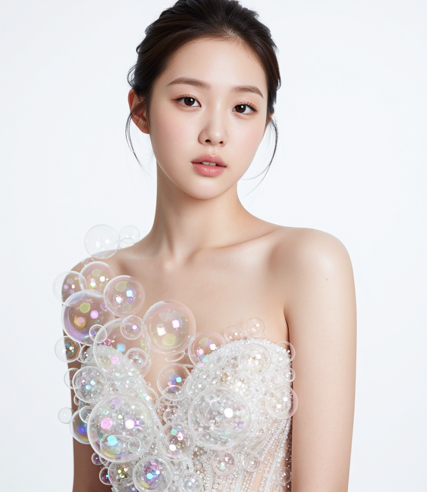 비눗방울 드레스를 입은 모델